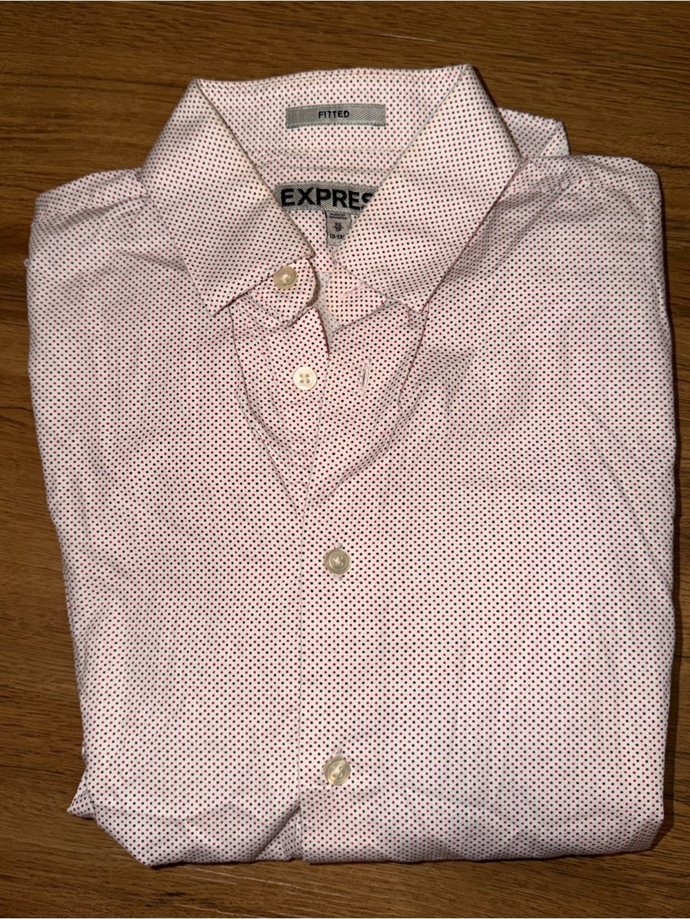 Express Men's Red Microdot Spread Collar Dress Shirt